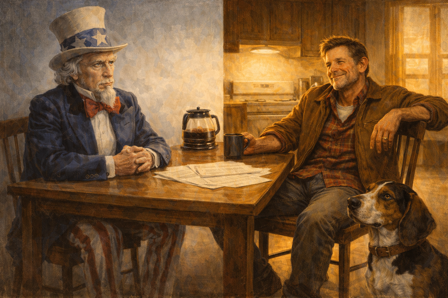 Uncle Sam and Brother Jonathan at the table