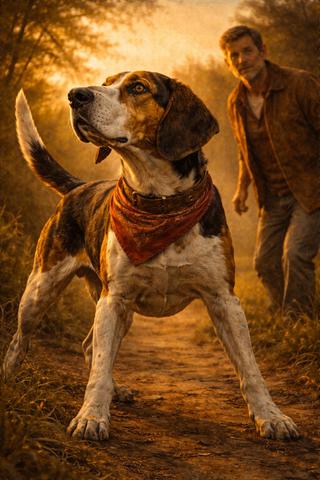 Bunker on the trail, ears up, sensing something